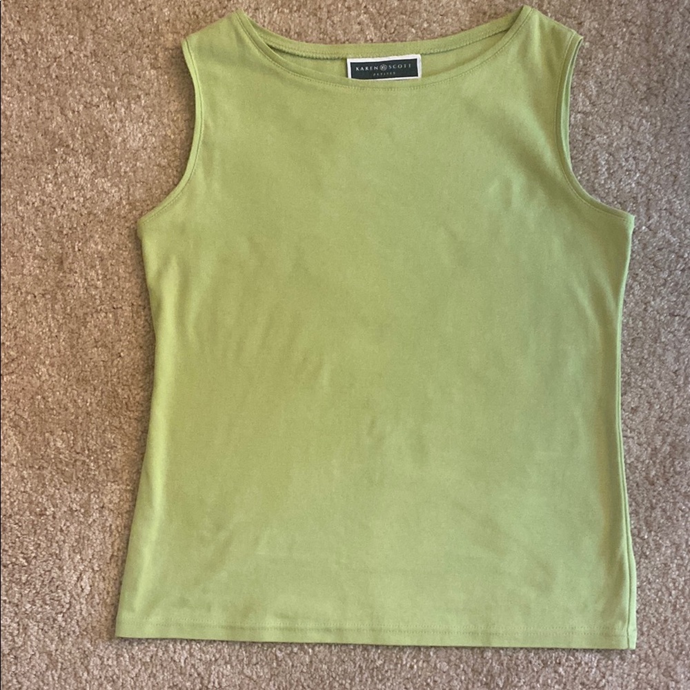 Karen Scott petites Green Tank Top Classic Sleeveless Design - Picture 2 of 6